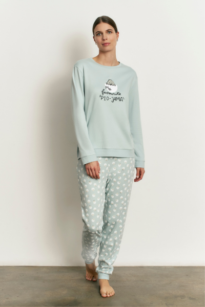 Pijama algodón mujer verde menta pollito | Vicamar