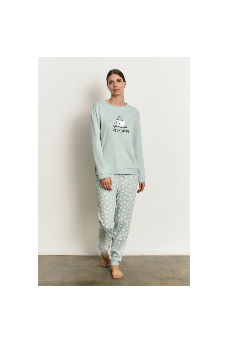 Pijama algodón mujer verde menta pollito | Vicamar